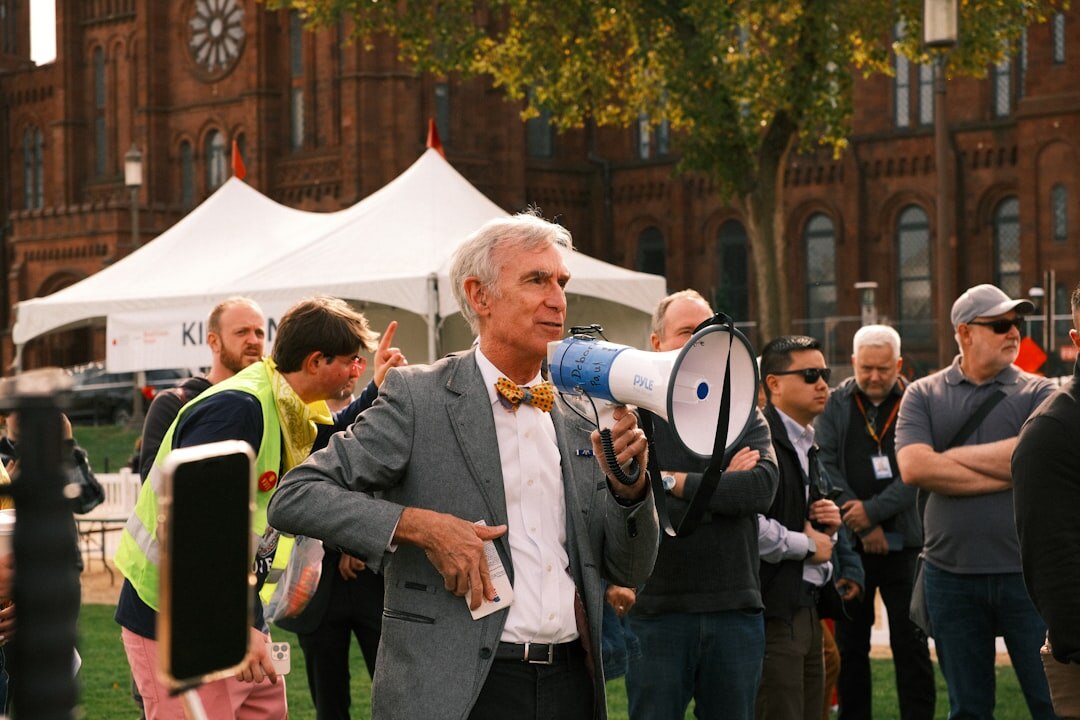 businessman announcing donation